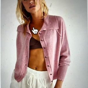Free People Arlo cashmere cardigan sweater in cherry cream L